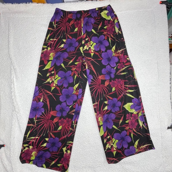 Women’s Multi Floral, XL Travel Smith Slinky Wide Leg Pants - Picture 1 of 9